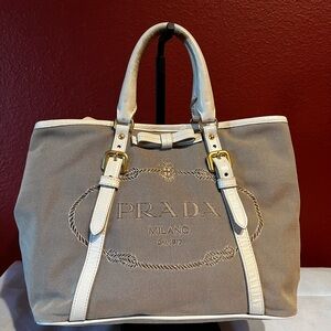 Prada Logo Jacquard Canvas Tote Crossbody